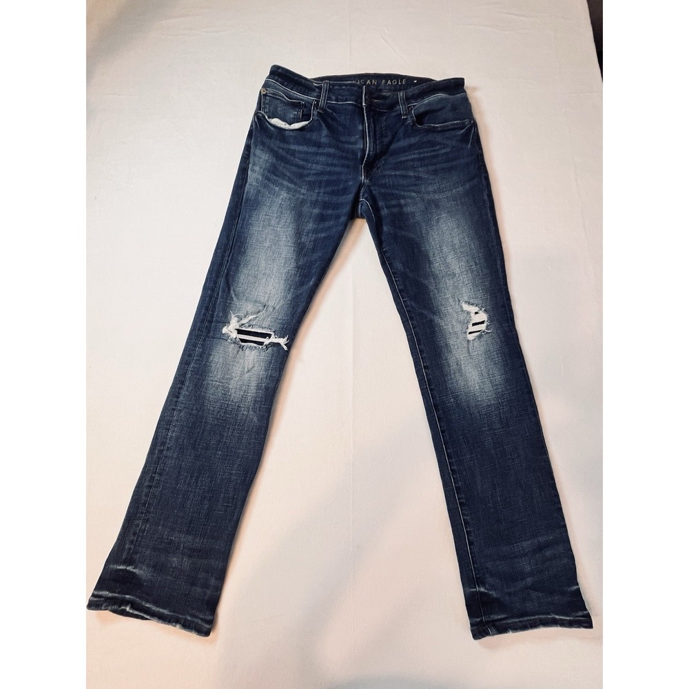 American Eagle Jeans Men 34x32‎ Skinny Straight Dark Wash Blue Stretch Denim